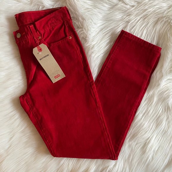 NEW Levi's Red Corduroy Boyfriend Jeans Size 27 - Picture 3 of 6